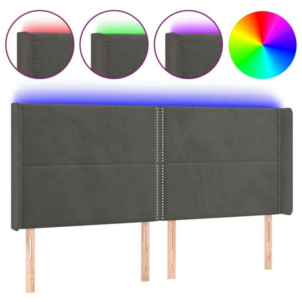 VidaXL LED-es Ágytámlá - Bársony - Sötétszürke - 183cm