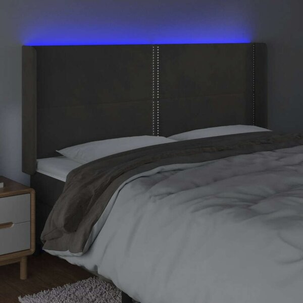 VidaXL LED-es Ágytámlá - Bársony - Sötétszürke - 183cm