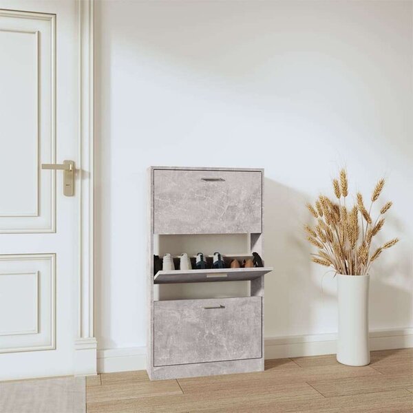 VidaXL Cipőtartó Szekrény - 3 Fiókos - Betonszürke - 59x17x108 cm