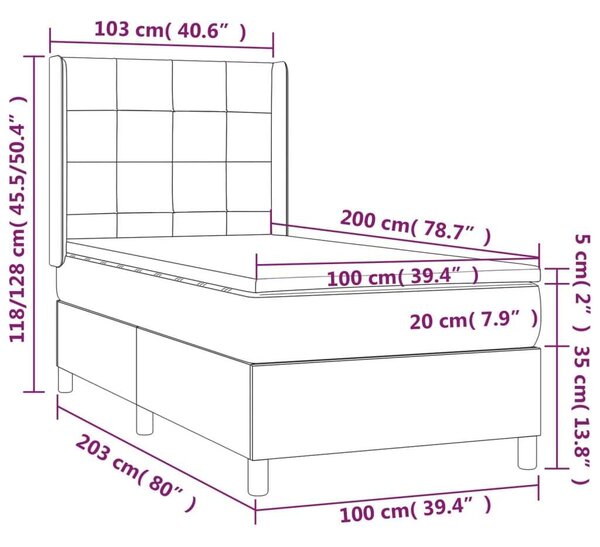 VidaXL sötétbarna szövet rugós ágy matraccal 100 x 200 cm