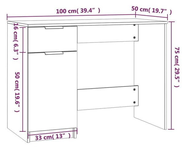 VidaXL betonszürke színű szerelt fa íróasztal 100 x 50 x 75 cm