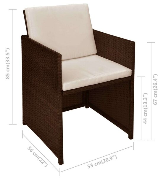 VidaXL 3 darabos barna polyrattan bisztrószett párnákkal