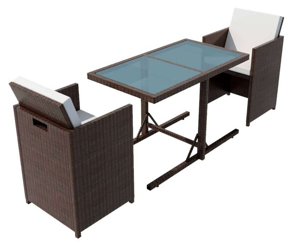 VidaXL 3 darabos barna polyrattan bisztrószett párnákkal