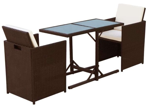 VidaXL 3 darabos barna polyrattan bisztrószett párnákkal