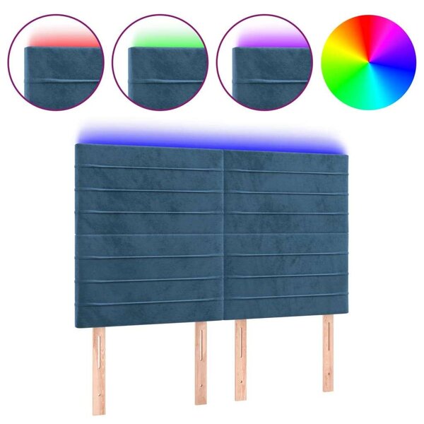 VidaXL sötétkék bársony LED-es fejtámla 144x5x118/128 cm