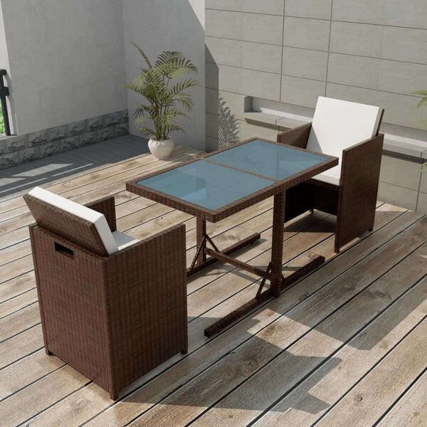 VidaXL 3 darabos barna polyrattan bisztrószett párnákkal