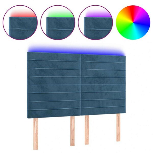 VidaXL sötétkék bársony LED-es fejtámla 144x5x118/128 cm