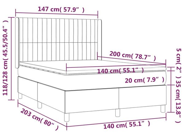 VidaXL LED-es Bársony Ágy - 140x200 cm