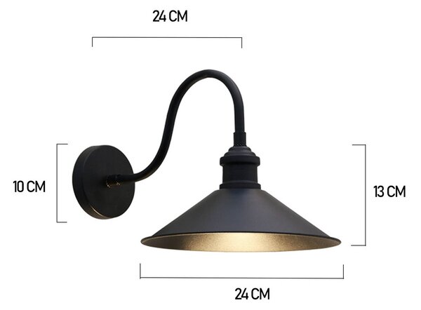 ROYALTECH Christer fali lámpa, fekete, szélesség 24 cm, fém, E27, dimmelhető, Fekete, Nappali / Étkező, fém, Vintage