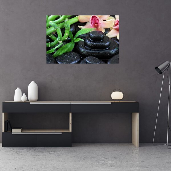 Kép - Kövek és orchideák (90x60 cm)