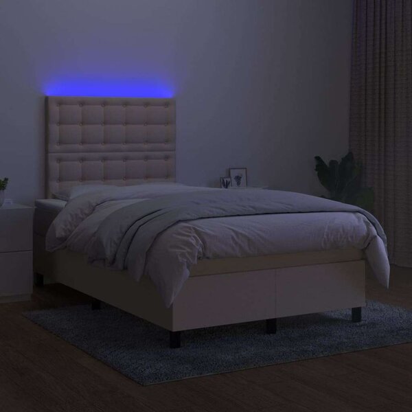 VidaXL krémszínű szövet rugós és LED-es ágy matraccal 120 x 200 cm
