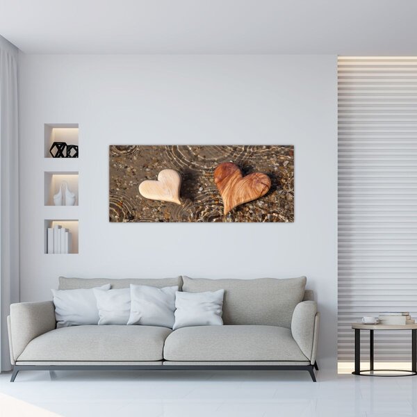 Kép - Fából készült szívek (120x50 cm)