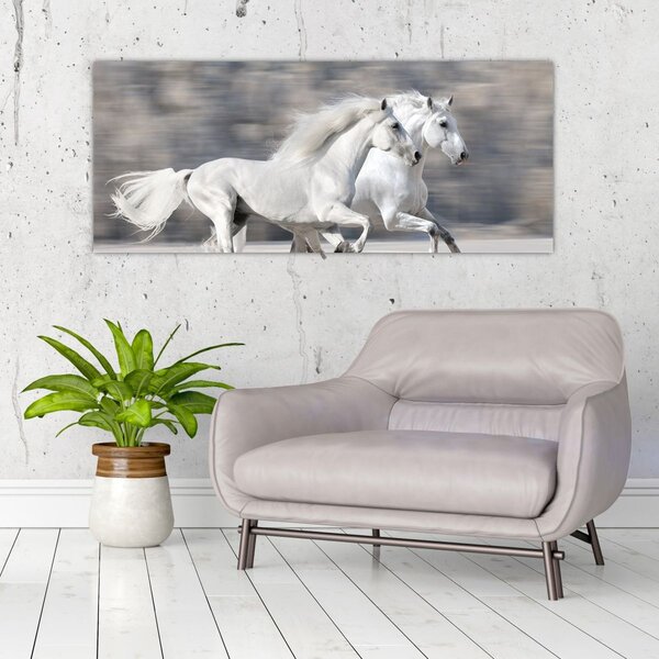 Kép - Fehér lovak télen (120x50 cm)