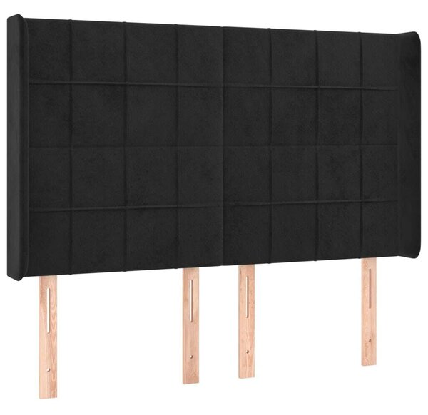 VidaXL Fekete Bársony Ágyfejtámla Szárnyakkal - 147cm