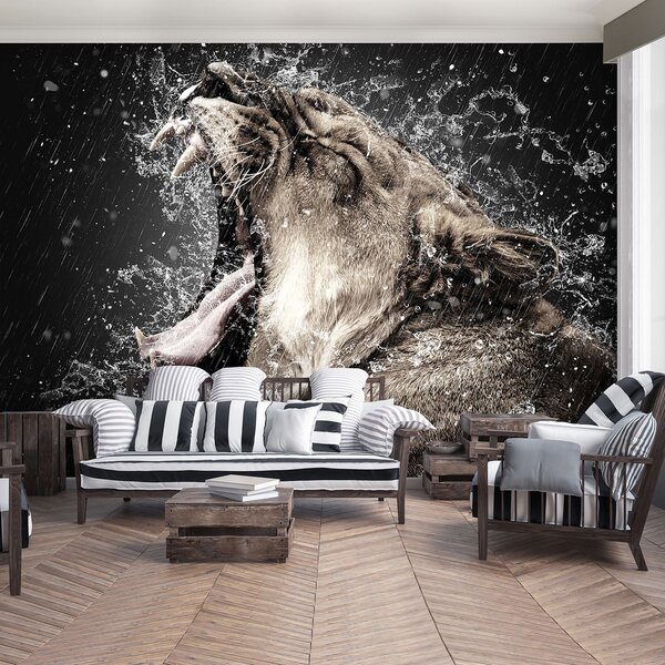 Fotótapéta - Nőstény oroszlán az esőben (152,5x104 cm)