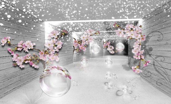 Fotótapéta - Varázslatos 3D-s alagút virágokkal (152,5x104 cm)