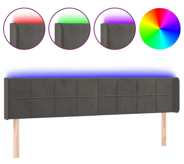 VidaXL sötétszürke bársony LED-es fejtámla 203 x 16 x 78/88 cm
