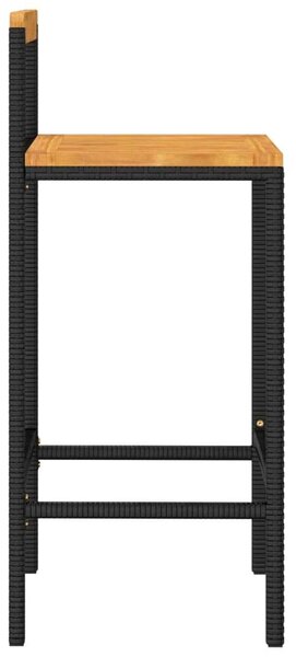 VidaXL - 4 db Bárszék - Fekete Polyrattan és Akácfa - Modern