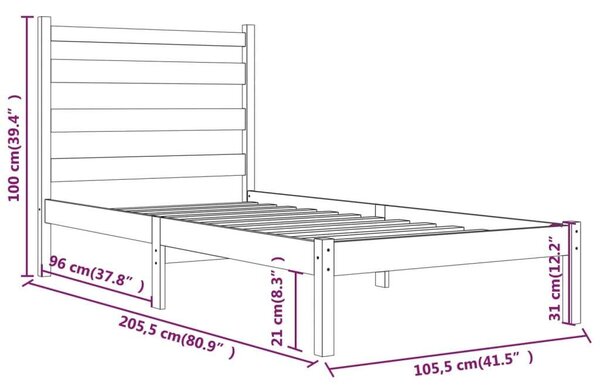 VidaXL fehér tömör fenyőfa ágykeret 100 x 200 cm