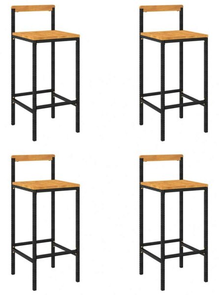 VidaXL - 4 db Bárszék - Fekete Polyrattan és Akácfa - Modern
