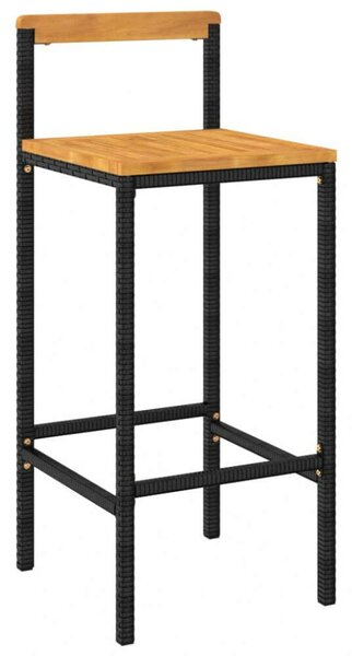VidaXL - 4 db Bárszék - Fekete Polyrattan és Akácfa - Modern