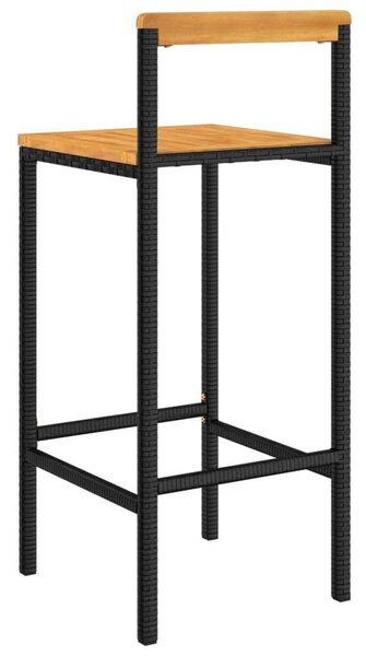 VidaXL - 4 db Bárszék - Fekete Polyrattan és Akácfa - Modern