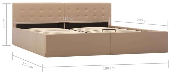 VidaXL kávészínű műbőr ágykeret hidraulikus ágyneműtartóval 180x200 cm