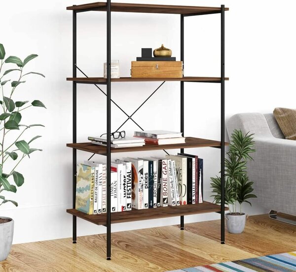 VidaXL fekete és sötét faszínű 4 szintes polcrendszer 80 x 40 x 130 cm