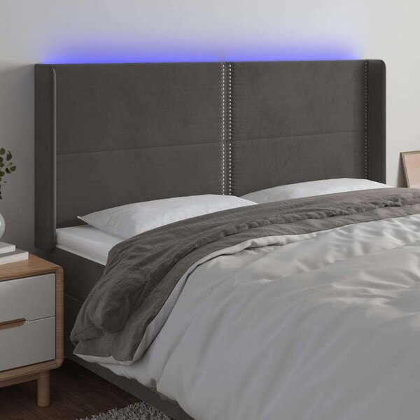 VidaXL sötétszürke bársony LED-es fejtámla 203x16x118/128 cm