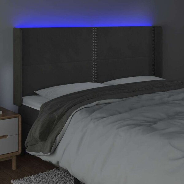 VidaXL sötétszürke bársony LED-es fejtámla 203x16x118/128 cm
