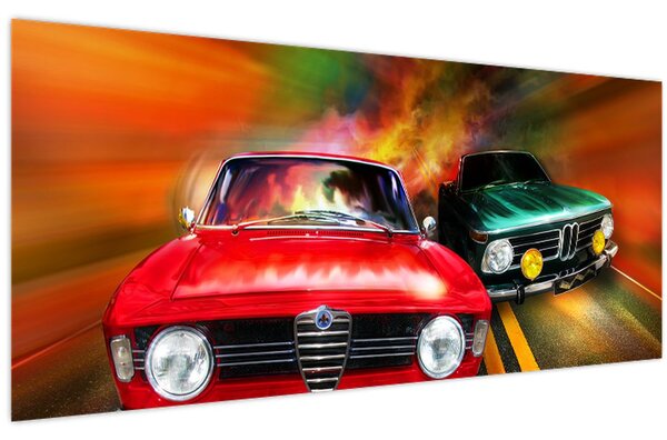 Kép - Retro versenyautók (120x50 cm)