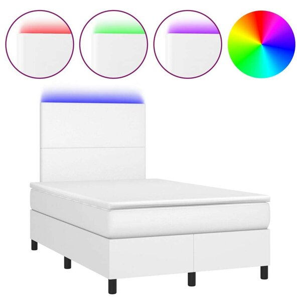 VidaXL Fehér Műbőr Ágy 120x200 cm LED-del
