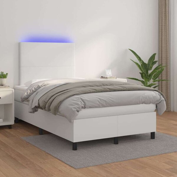 VidaXL Fehér Műbőr Ágy 120x200 cm LED-del