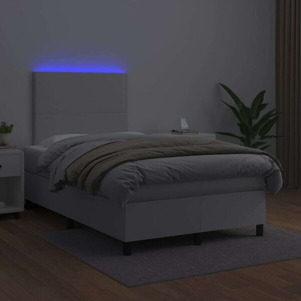 VidaXL Fehér Műbőr Ágy 120x200 cm LED-del