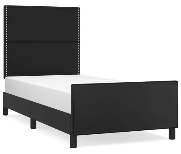VidaXL Fekete Műbőr Ágykeret Fejtámlával - 90x190 cm