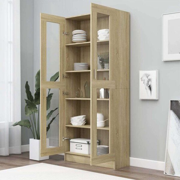 VidaXL sonoma-tölgy színű forgácslap vitrinszekrény 82,5x30,5x185,5 cm