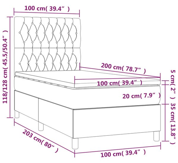 VidaXL Rugós Ágy Matraccal - Sötétszürke - 100x200 cm