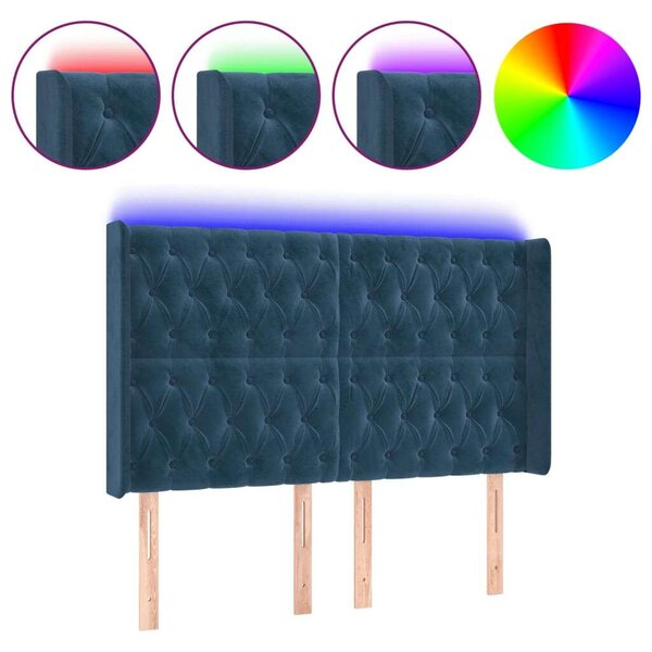 VidaXL sötétkék bársony LED-es fejtámla 163x16x118/128 cm