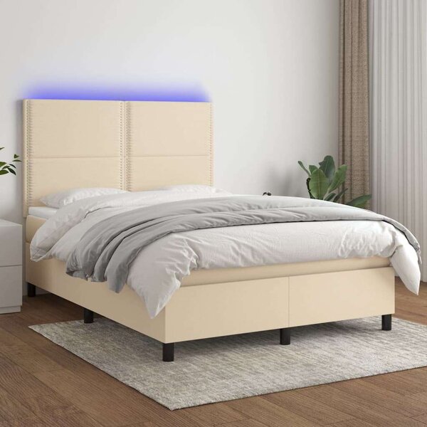 VidaXL krémszínű szövet rugós és LED-es ágy matraccal 140x200 cm