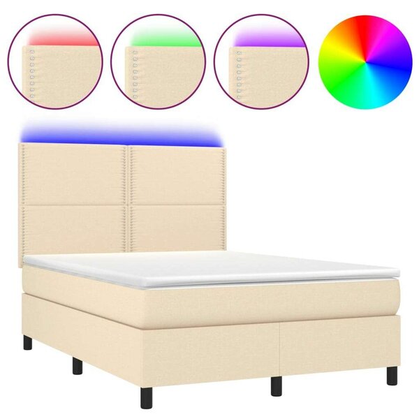 VidaXL krémszínű szövet rugós és LED-es ágy matraccal 140x200 cm