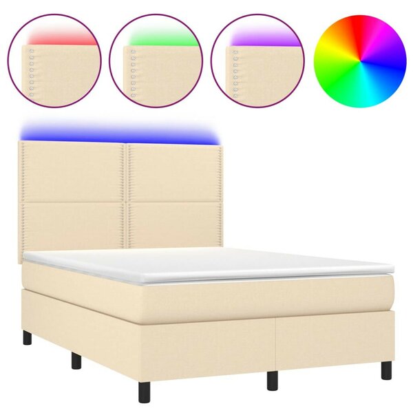 VidaXL krémszínű szövet rugós és LED-es ágy matraccal 140x200 cm