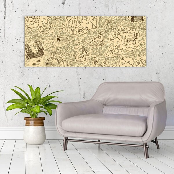 Kép - Vintage térkép, illusztrációk (120x50 cm)