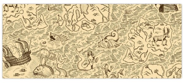Kép - Vintage térkép, illusztrációk (120x50 cm)