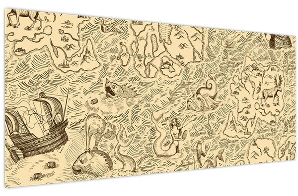 Kép - Vintage térkép, illusztrációk (120x50 cm)
