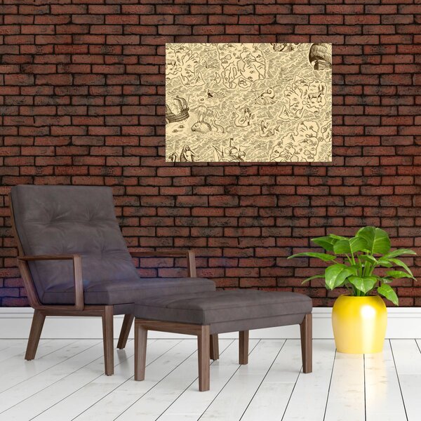 Kép - Vintage térkép, illusztrációk (70x50 cm)