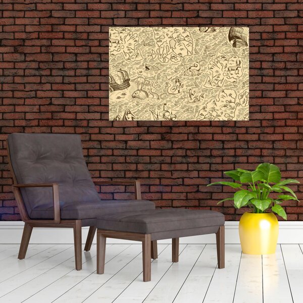 Kép - Vintage térkép, illusztrációk (90x60 cm)