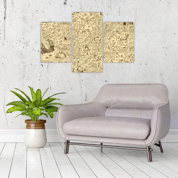 Kép - Vintage térkép, illusztrációk (90x60 cm)