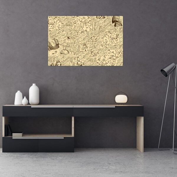 Kép - Vintage térkép, illusztrációk (90x60 cm)