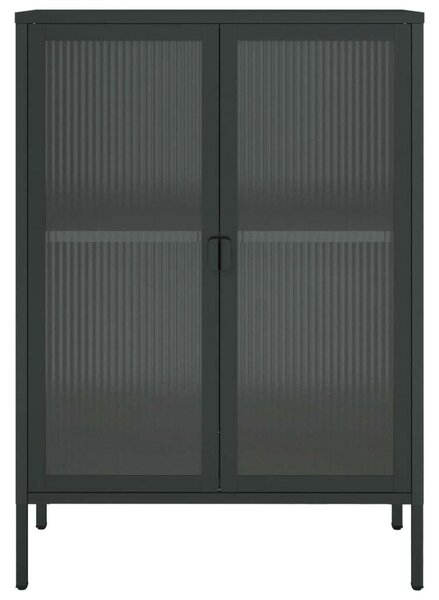 Modern Fém-Üveg Tálalószekrény - Fekete - 75x35x105 cm