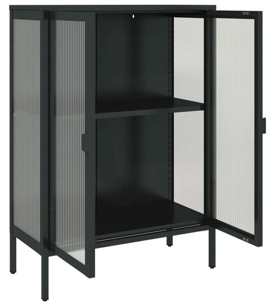 Modern Fém-Üveg Tálalószekrény - Fekete - 75x35x105 cm